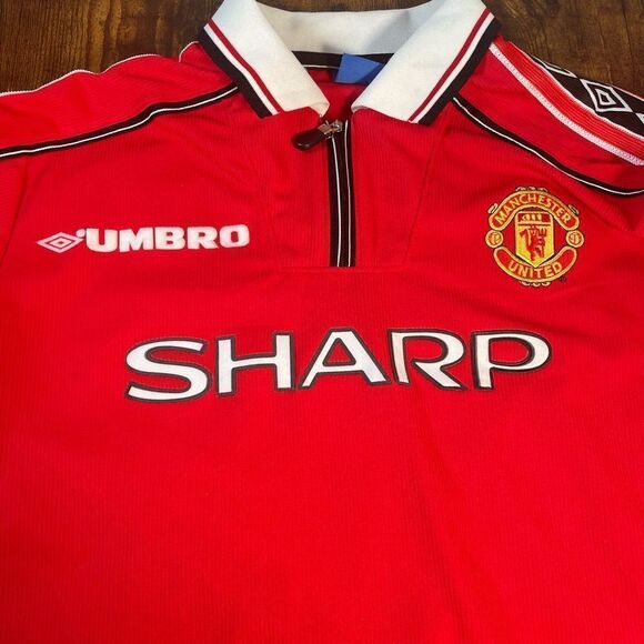 Manchester United 1998 - 2000 Home Umbro long sleeve jersey #7 Beckham size  M - Picture 2 of 6